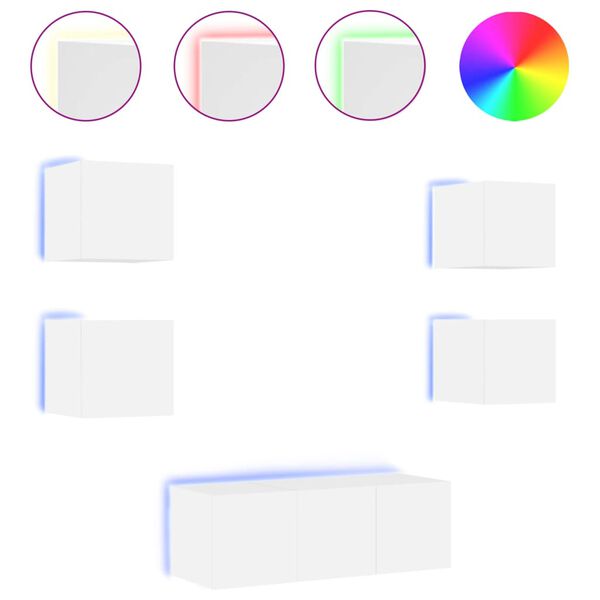 vidaXL 6-częściowy zestaw mebli TV z LED, biały