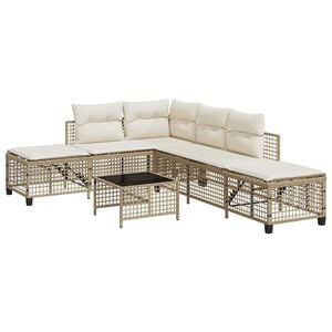 vidaXL 3-cz. narożna sofa ogrodowa z poduszkami, beżowa, polirattan
