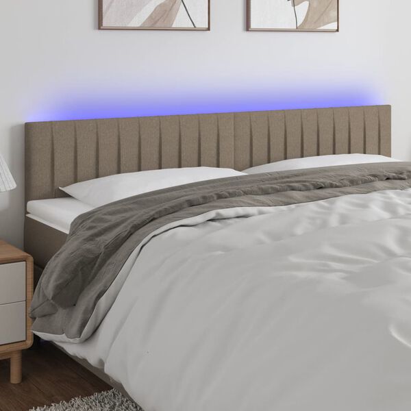 vidaXL Zagł&oacute;wek do ł&oacute;żka z LED, taupe, 180x5x78/88 cm, tkanina