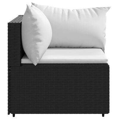 vidaXL Narożny moduł sofy z poduszkami, czarny, polirattan