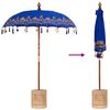 vidaXL Baliński Parasol 260 Niebieski 180-190 cm Bawełna i lite drewno