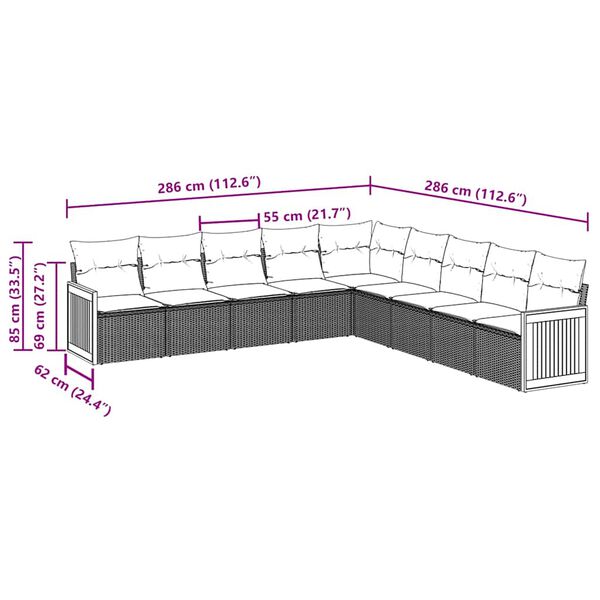 vidaXL 9-cz. zestaw wypoczynkowy do ogrodu, z poduszkami, czarny