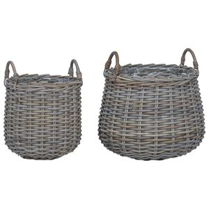vidaXL Kosz na rośliny z przechowywaniem 2 pcs Szary Rattan Lacak