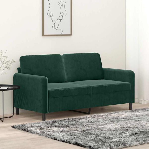 vidaXL Sofa 2-osobowa, ciemnozielona, 140 cm, tapicerowana aksamitem