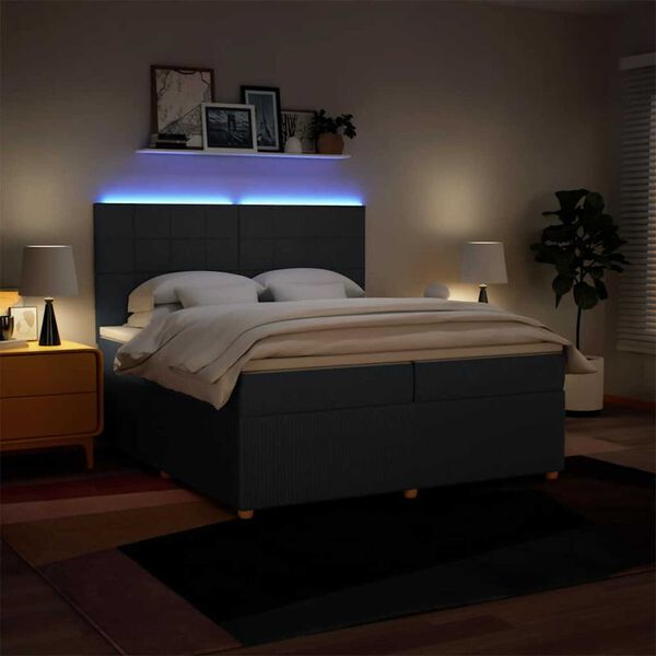 vidaXL Ł&oacute;żko kontynentalne z materacem, niebieskie, tkanina 200x200 cm