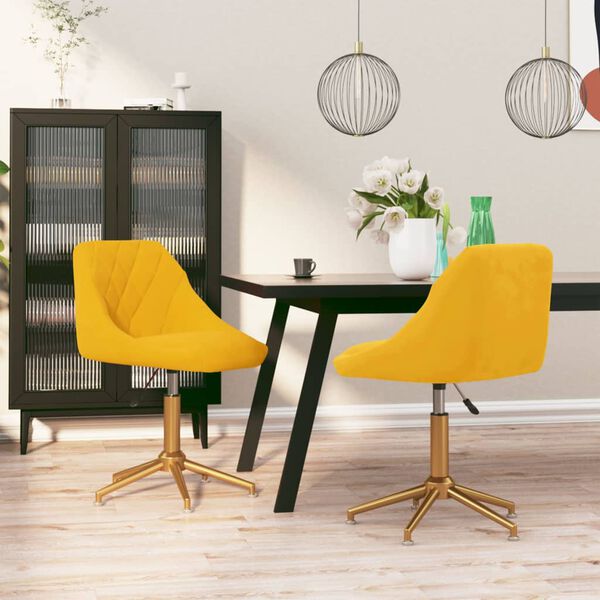 vidaXL Obrotowe krzesła stołowe, 2 szt., musztardowe, obite aksamitem