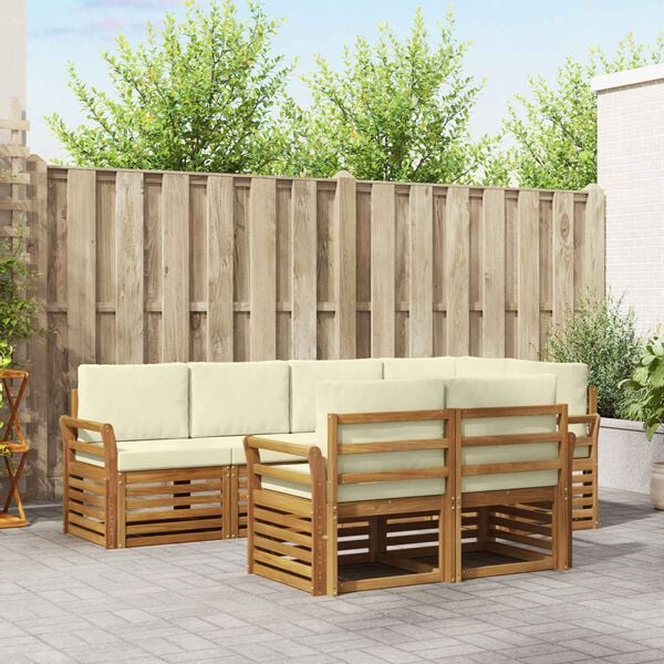 vidaXL Zestaw sofy narożnej z poduszką 7 pcs Naturalny i Kremowy