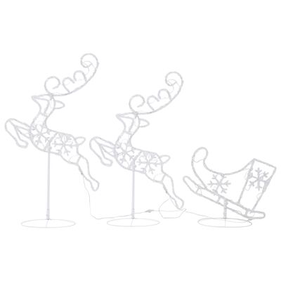 vidaXL Świąteczne renifery z saniami, akryl, 260x21x87 cm, ciepła biel