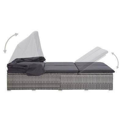 vidaXL 2-osobowy leżak z poduszką, polirattan, szary