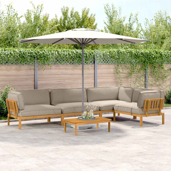 vidaXL Zestaw Sof z poduszką 5 pcs Ciemnoszary Lite Drewno Akacji