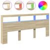 vidaXL Zagł&oacute;wek z p&oacute;łkami i oświetleniem LED, dąb sonoma, 220x17x102cm
