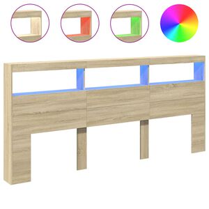 vidaXL Zagł&oacute;wek z p&oacute;łkami i oświetleniem LED, dąb sonoma, 220x17x102cm