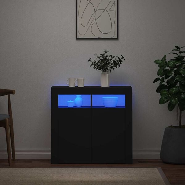 vidaXL Szafka z oświetleniem LED, czarna, 80 x 35 x 75 cm