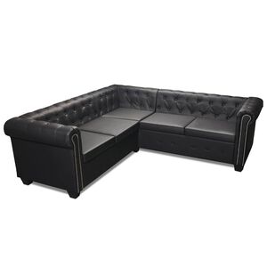 vidaXL Sofa Chesterfield, pięcioosobowa, czarna, sztuczna sk&oacute;ra