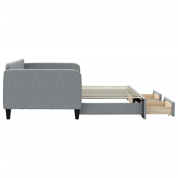 vidaXL Sofa rozsuwana z szufladami, jasnoszara, 90x190 cm, tkanina