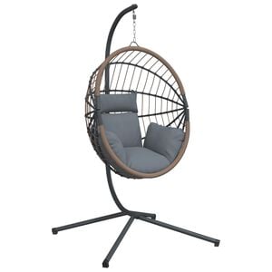 vidaXL Wiszące krzesło kokon ze stojakiem, jasnoszare, rattan i stal