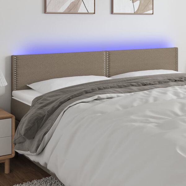 vidaXL Zagł&oacute;wek do ł&oacute;żka z LED, taupe, 180x5x78/88 cm, tkanina