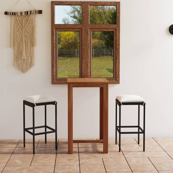 vidaXL 3-cz. zestaw mebli barowych do ogrodu, z poduszkami, czarny