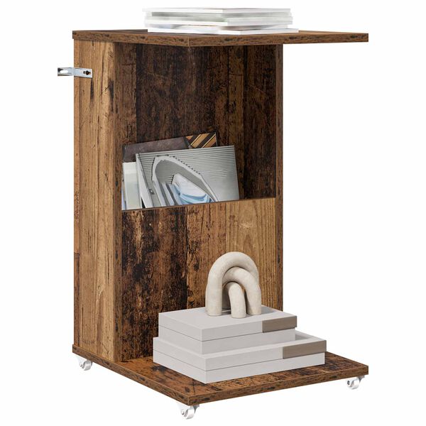 vidaXL Stolik boczny z kołem Stare drewno 40 x 35 x 60 cm