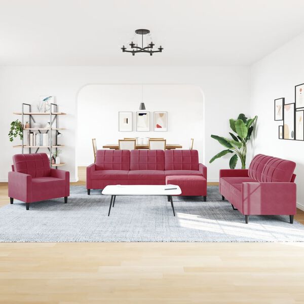 vidaXL 4-cz. komplet wypoczynkowy z poduszkami, czerwień wina, aksamit