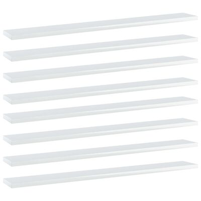 vidaXL Półki na książki, 8 szt., wysoki połysk, białe, 80x10x1,5 cm