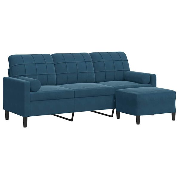 vidaXL 3-osobowa sofa z podn&oacute;żkiem, niebieska, 180 cm, aksamit