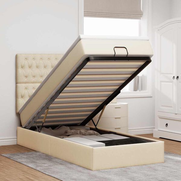 vidaXL Rama ł&oacute;żka otomana z materacem, kremowa, 90x190 cm, tkanina