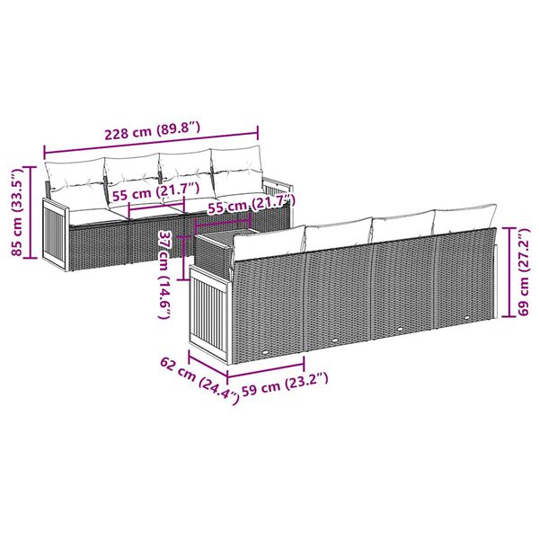 vidaXL 9-cz. zestaw wypoczynkowy do ogrodu, z poduszkami, czarny