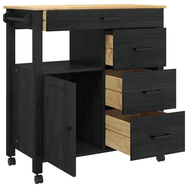 vidaXL Wózek Kuchenny Gładki Czarny