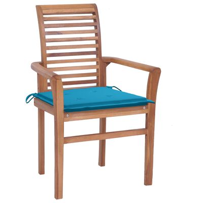 vidaXL Krzesła stołowe, 2 szt., niebieskie poduszki, drewno tekowe