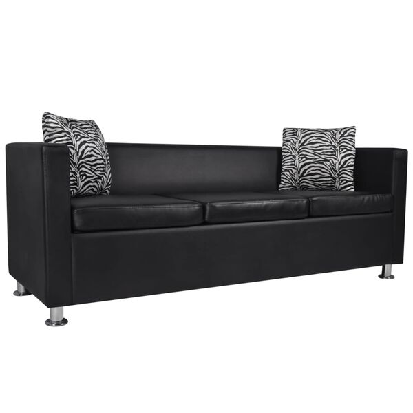 vidaXL Sofa 3-osobowa ze sztucznej sk&oacute;ry w kolorze czarnym