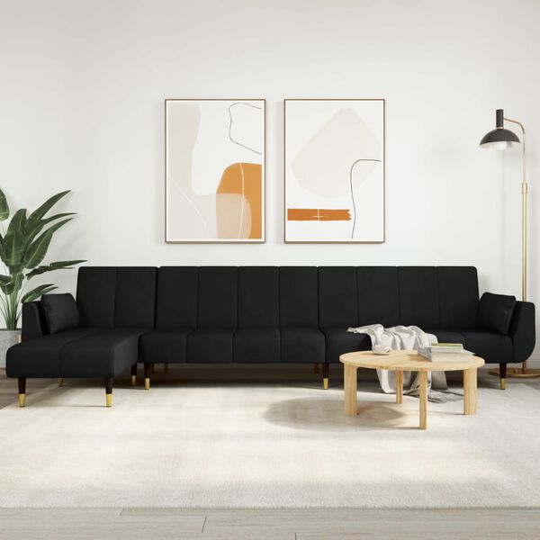 vidaXL Sofa rozkładana L, czarna, 275x140x70 cm, aksamit