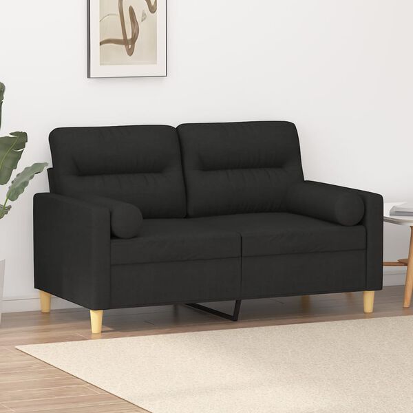 vidaXL 2-osobowa sofa z poduszkami, czarna, 120 cm, tkanina