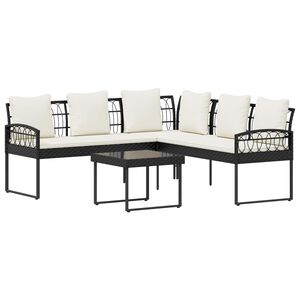 vidaXL Zestaw Sof na Ogr&oacute;d 2 pcs Czarny i kremowy Poli Rattan Stal