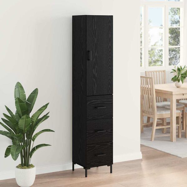 vidaXL Highboard Czarny Dąb 34,5 x 34 x 180 cm Materiał drewnopochodny