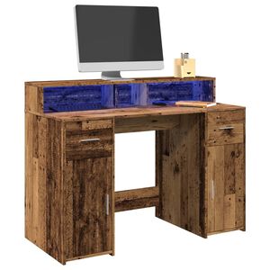 vidaXL Biurko z podświetleniem LED, stare drewno, 120x55x91 cm