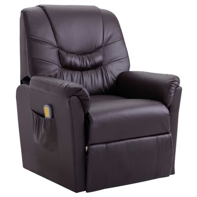 vidaXL Rozkładany fotel masujący, brązowy, sztuczna skóra