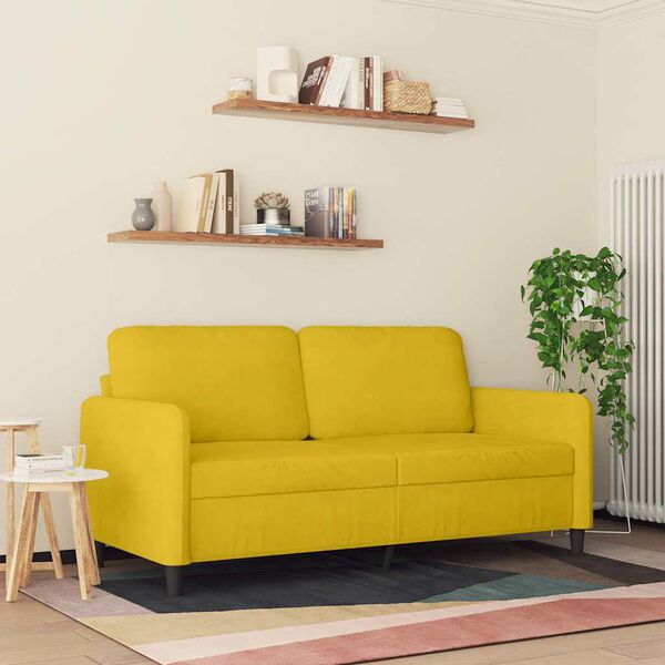 vidaXL Sofa 2-osobowa, ż&oacute;łta, 140 cm, tapicerowana aksamitem