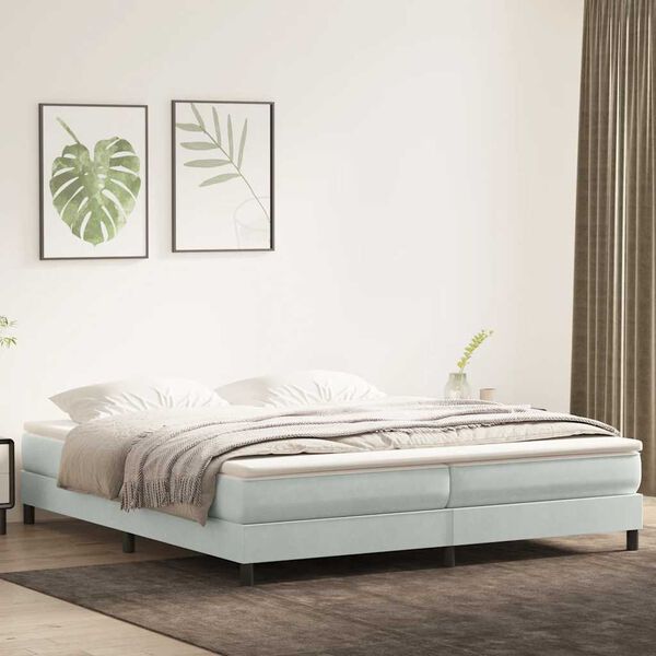vidaXL Ł&oacute;żko Box Spring bez materaca Jasnoszary 200x220 cm Aksamit