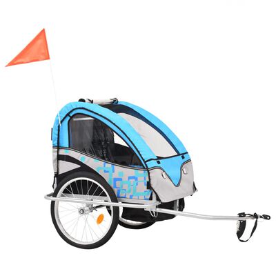vidaXL Rowerowa przyczepka dla dzieci/wózek 2-w-1, niebiesko-szara