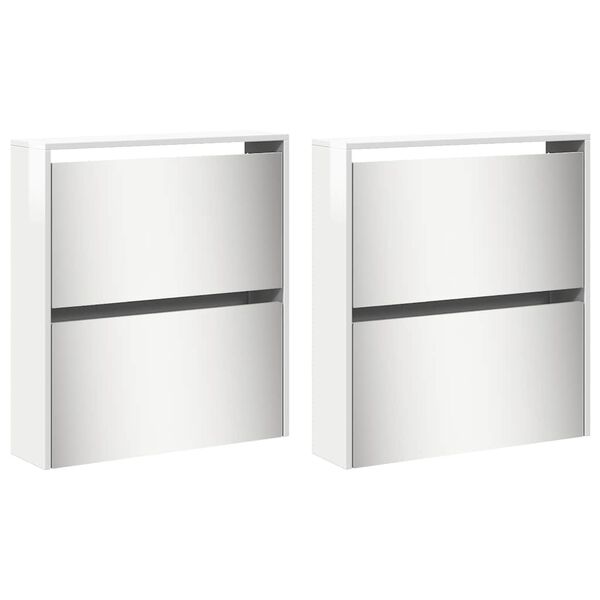 vidaXL Szafka na buty z lustrem, 4-poziomy, biała, połysk, 63x17x134cm