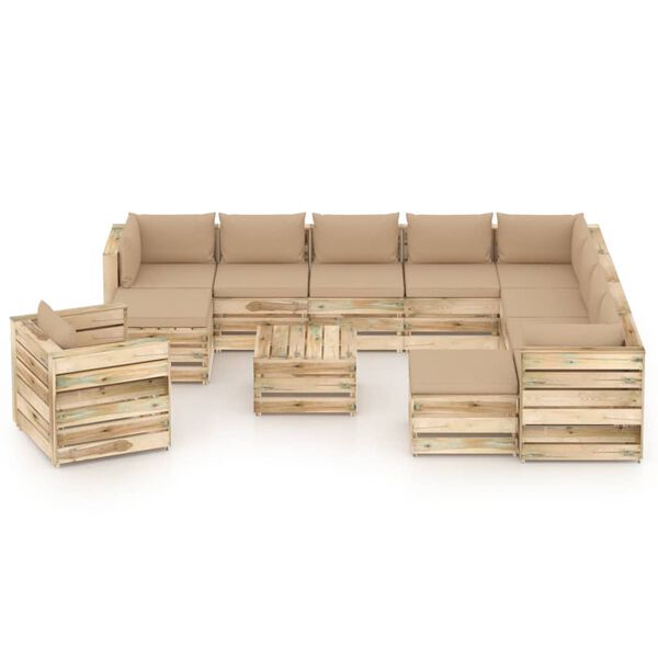 vidaXL 12-cz. zestaw wypoczynkowy do ogrodu, z poduszkami, drewniany