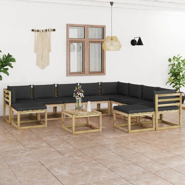 vidaXL 11-cz. zestaw mebli do ogrodu z poduszkami, impregnowana sosna