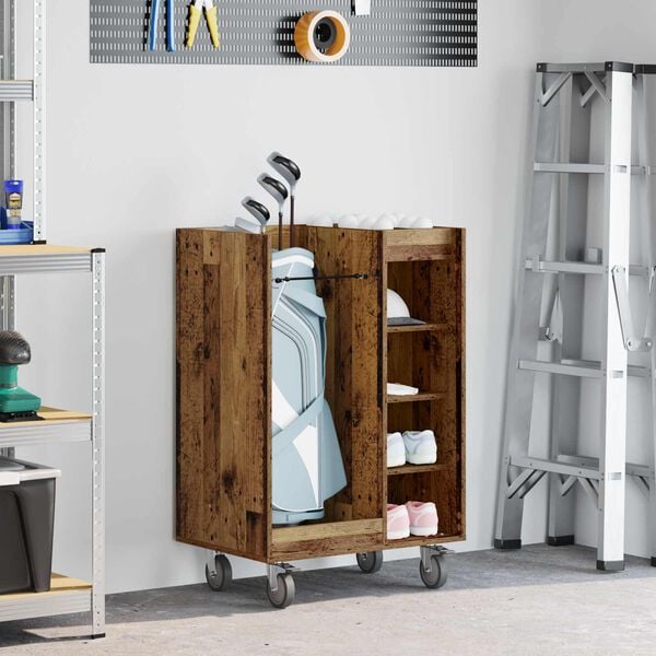 vidaXL Szafka golfowa z kołem Gładki Stare drewno 65 x 45 x 98 cm