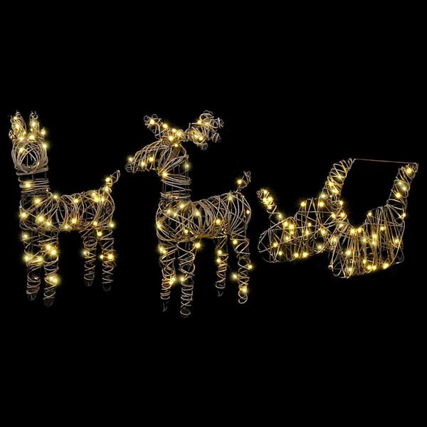 vidaXL Renifer ciągnący sanie Ciepła biel 53 x 28 x 33 cm rattan