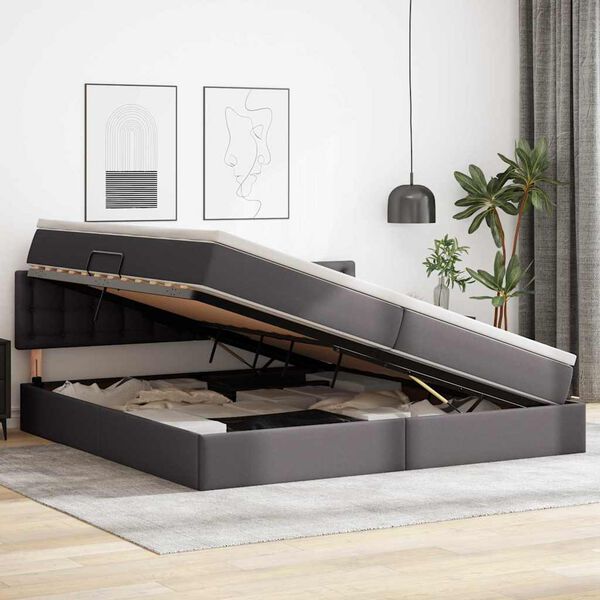 vidaXL Ł&oacute;żko z miejscem na przechowywanie i LED z materacem Jasnoszary