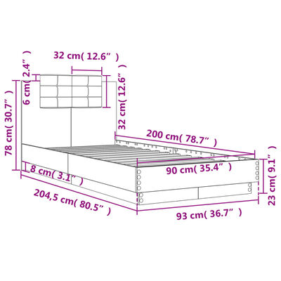 vidaXL Rama łóżka z wezgłowiem, biała, 90x200 cm