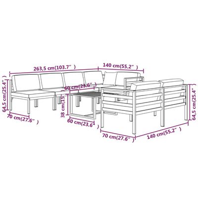 vidaXL 8-cz. zestaw mebli ogrodowych, poduszki, aluminium, antracyt