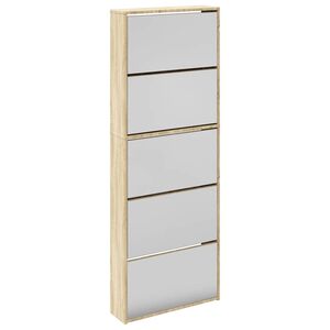 vidaXL Szafka na buty z 5 p&oacute;łkami i lustrem, kolor dębu, 63x17x169,5