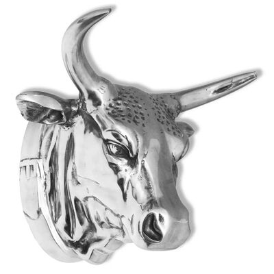 vidaXL Głowa krowy dekoracyjna na ścianę, aluminium, srebrna